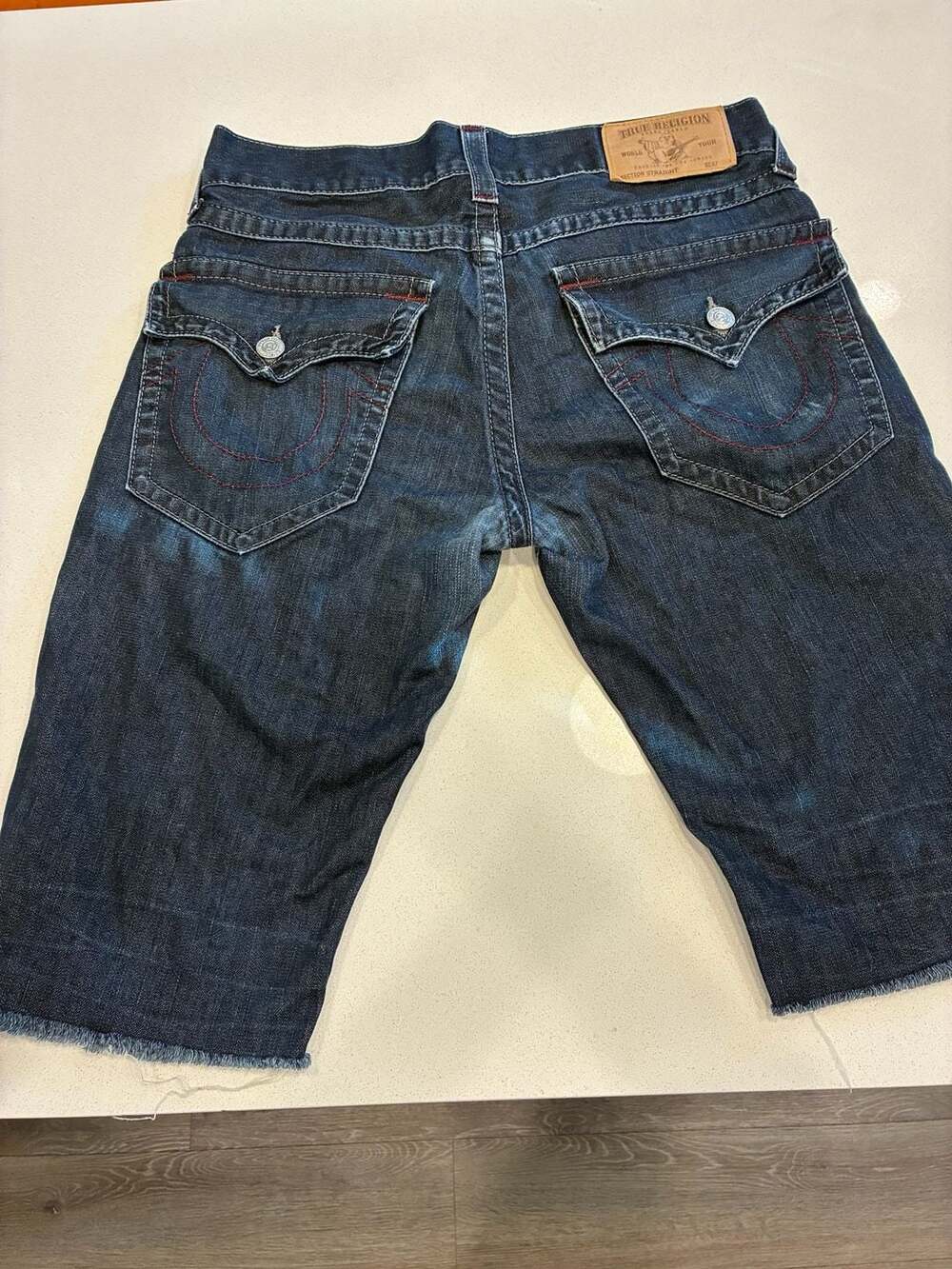 True Religion Denim Shorts Size 33 Dark Wash Cut Off